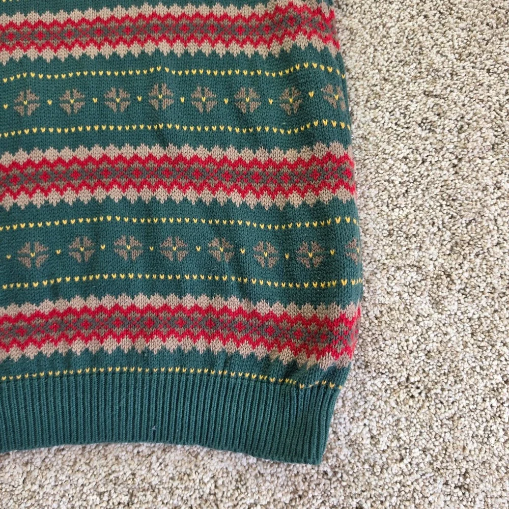 VINTAGE Gap Fair Isle Sweater Vest Kids Boys XXL 13-14 Green Red Preppy V-Neck